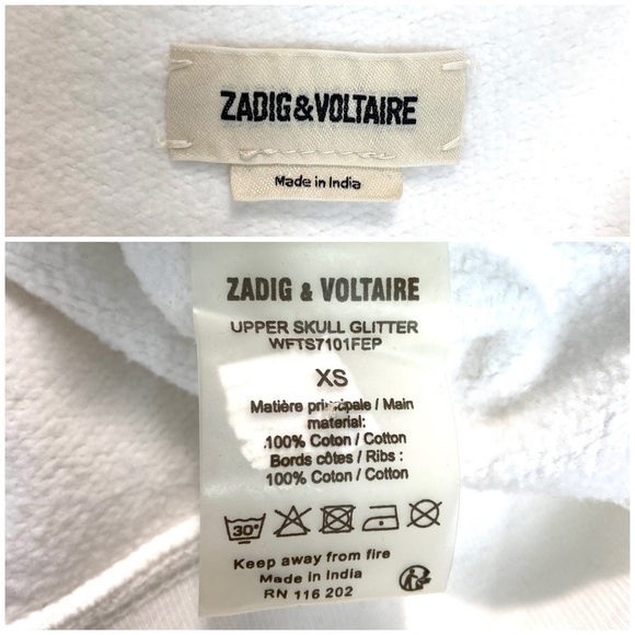 ZADIG & Voltaire Upper Skull Glitter Embroidered SweatShirt in White Size XS - Picture 6 of 10